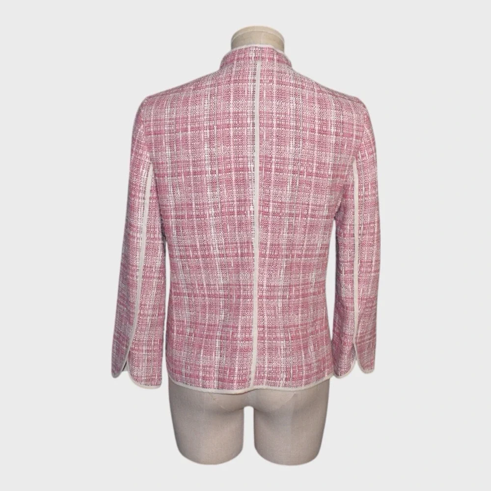 Akris Punto Tweed Knit Jacket Pink White Trimmed Blazer
